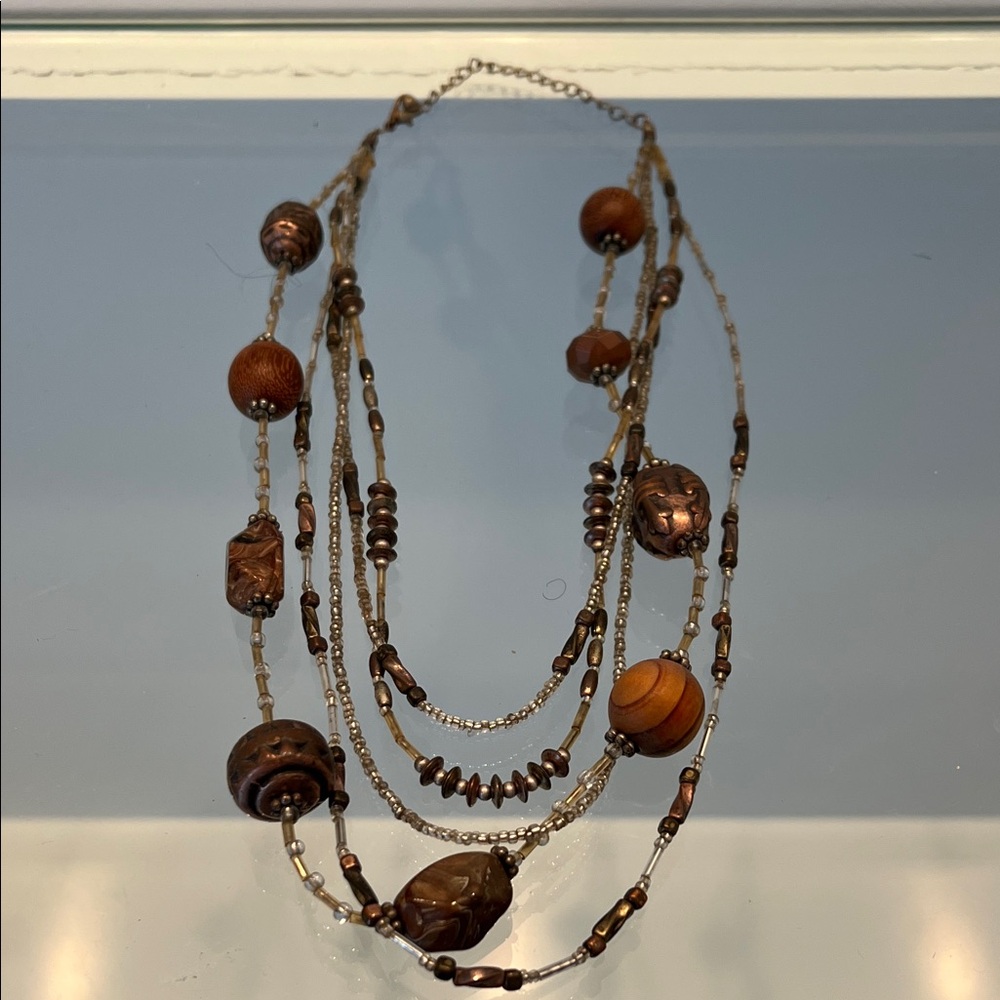 Elegant Brown Multi Strand Beaded Necklace